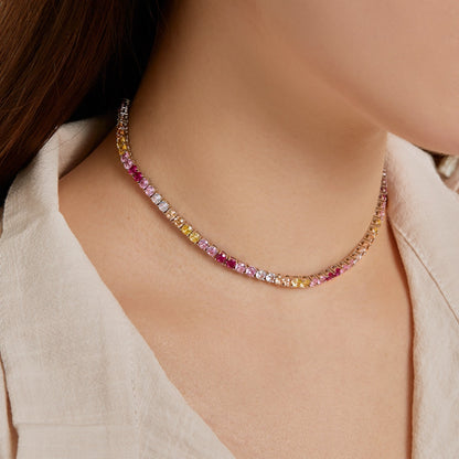 [Windsor Jewelry]Delicate Colorful Tennis Necklace