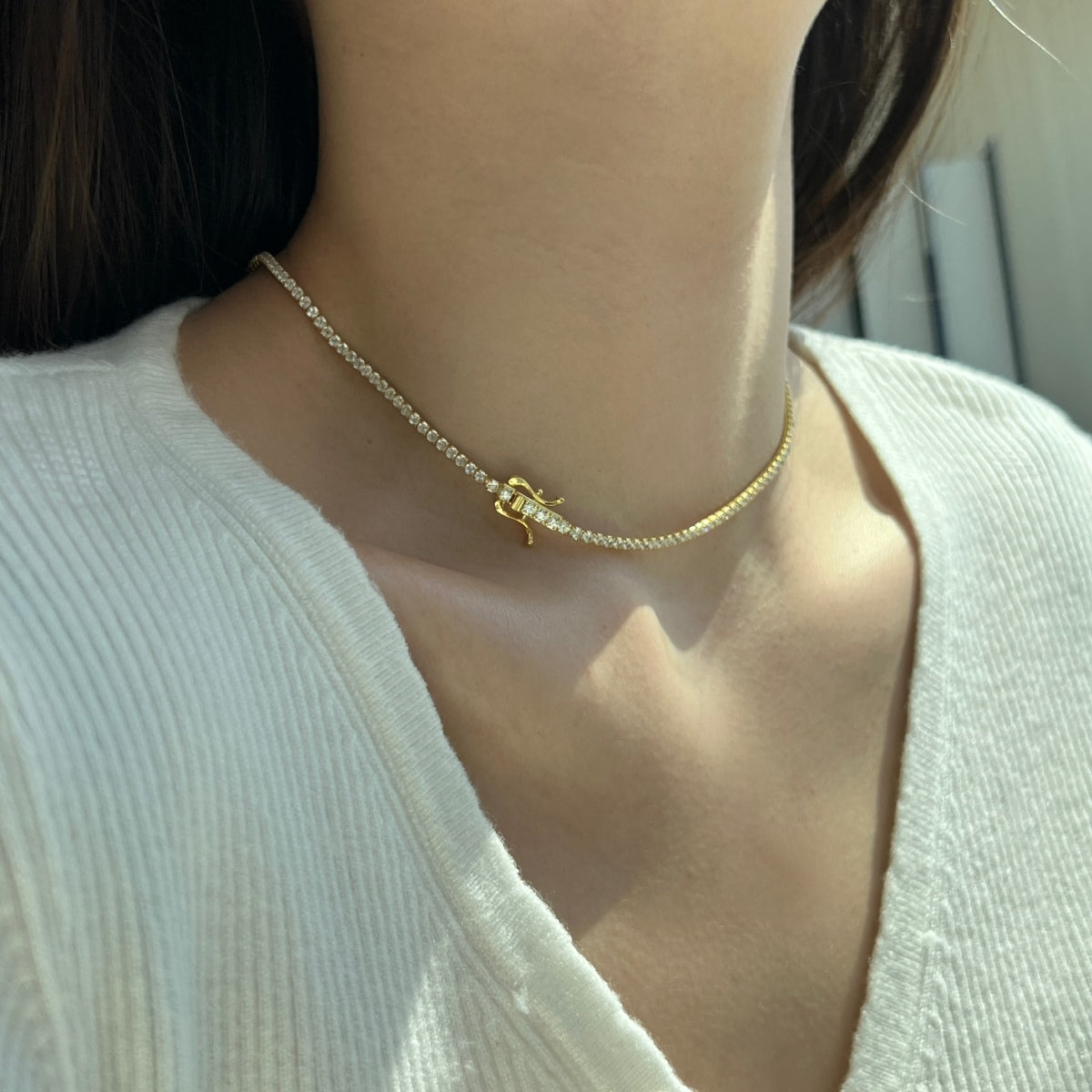 [Windsor Jewelry]Delicate Round Shape Tennis Necklace