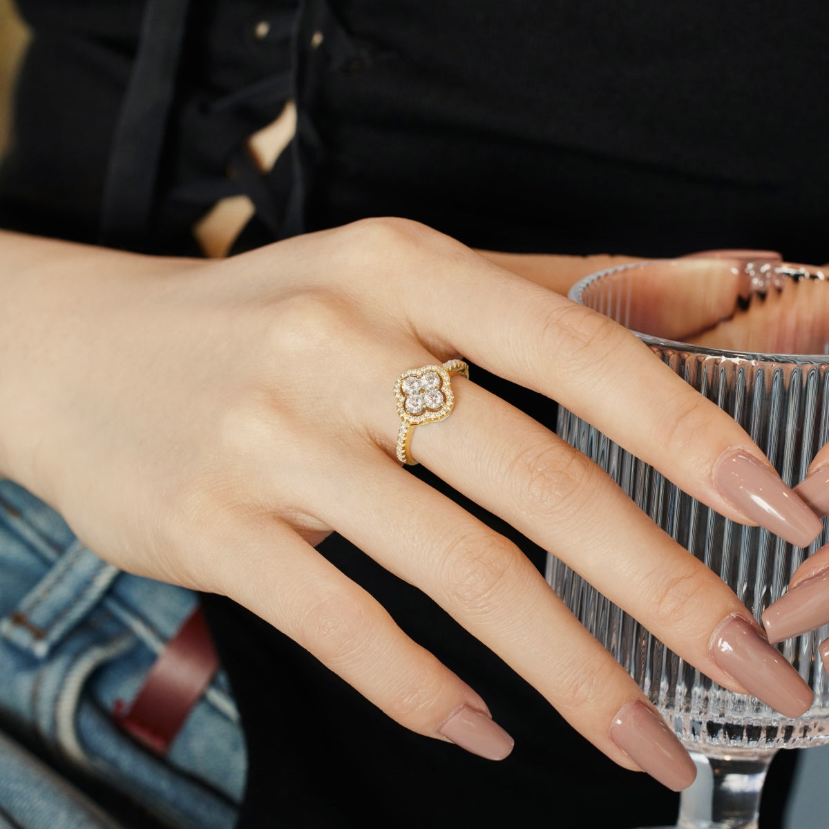 [Windsor Jewelry]Four Leaf Clover Flower Design Ring