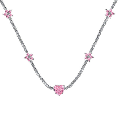 [Windsor Jewelry]Dazzling Pink Heart Flower Necklace