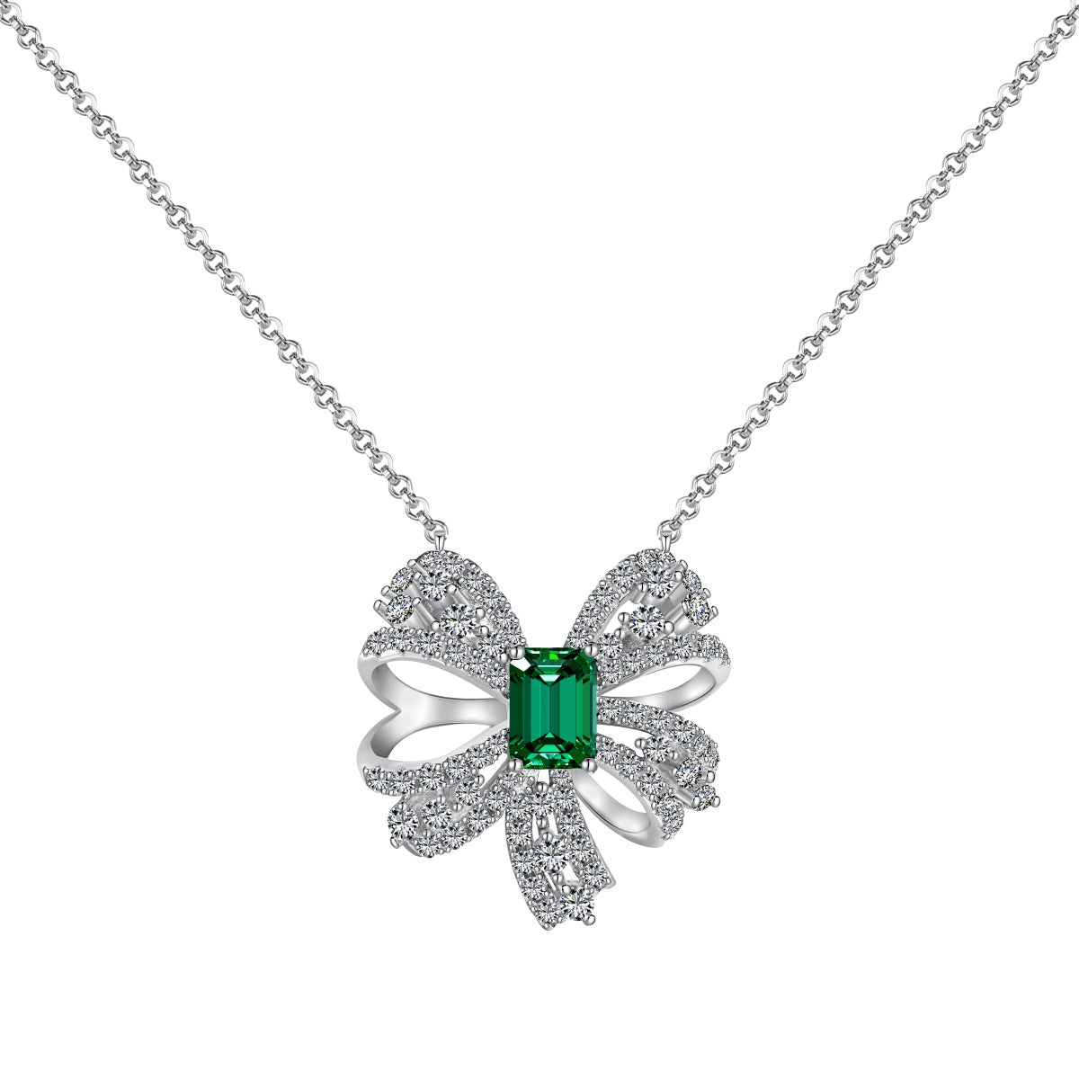 [Windsor Jewelry]Luxurious Flower Shape Emerald Cut Necklace