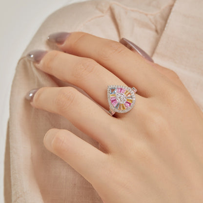 [Windsor Jewelry]Elegant Colorful Water Drop Shape Banquet Ring
