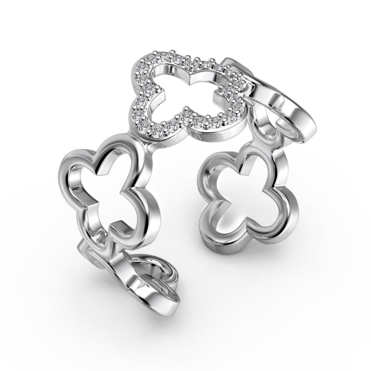 [Windsor Jewelry]Hollow Design Four-Leaf Clover Flower Shape Ring