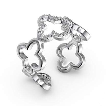 [Windsor Jewelry]Hollow Design Four-Leaf Clover Flower Shape Ring