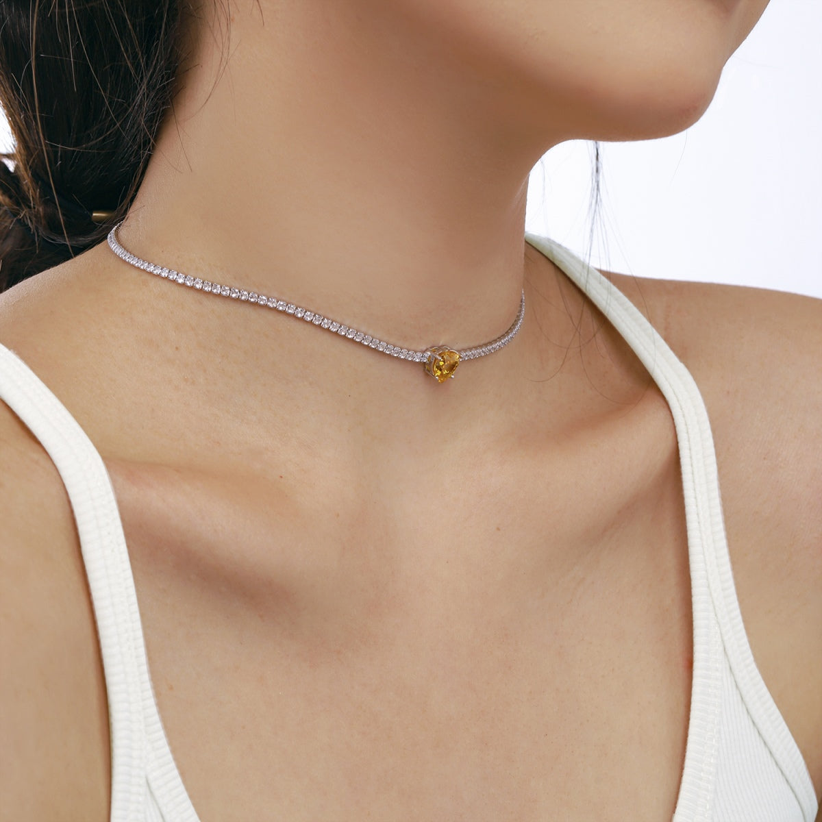 [Windsor Jewelry]2.0 Carat Sparkling Tennis Heart Cut Necklace