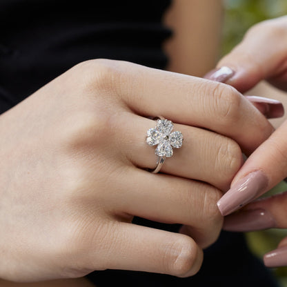 [Windsor Jewelry]Heart-shaped Four-Leaf Clover Ball Ring