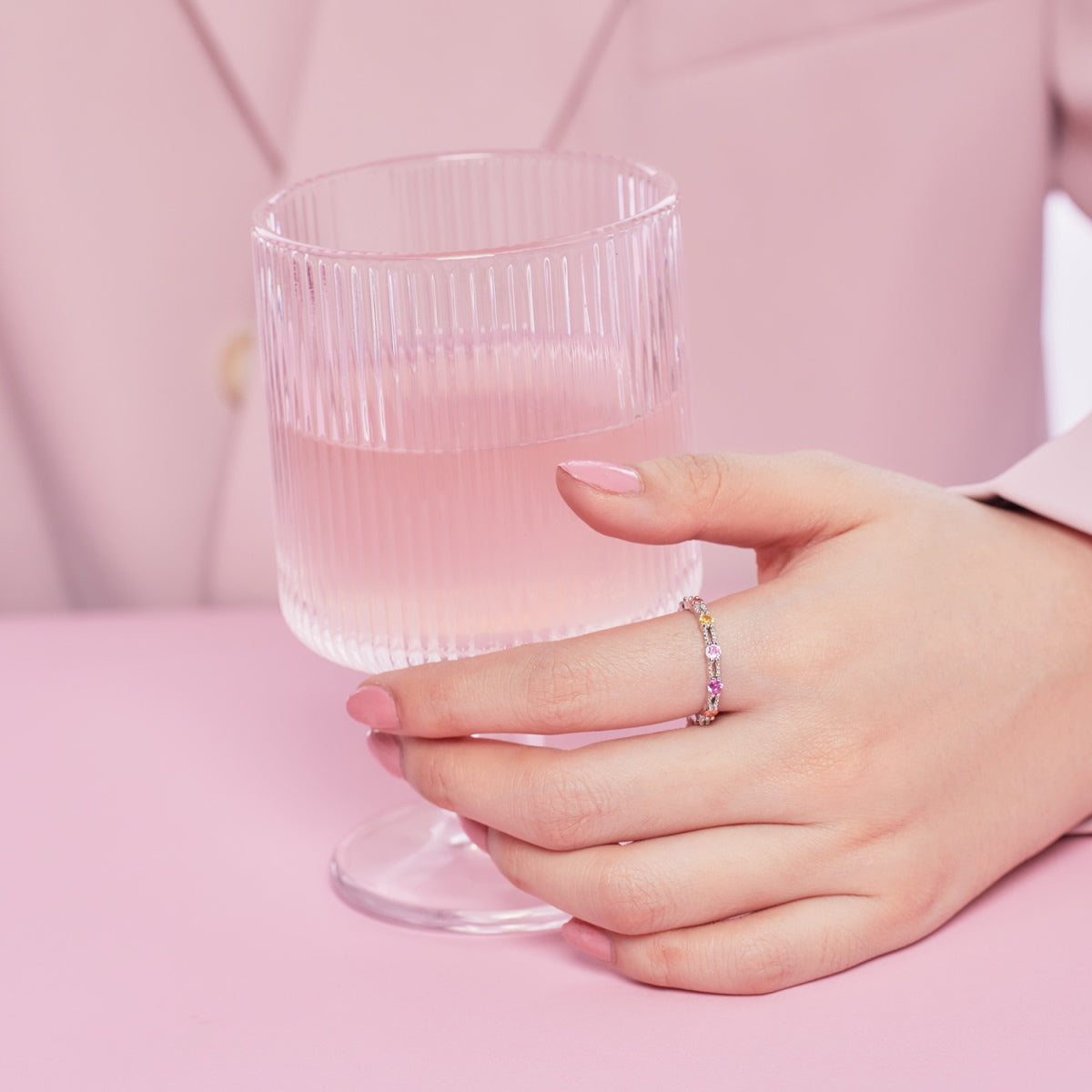 [Windsor Jewelry]Sparkling Colorful Round Cut Tennis Ring