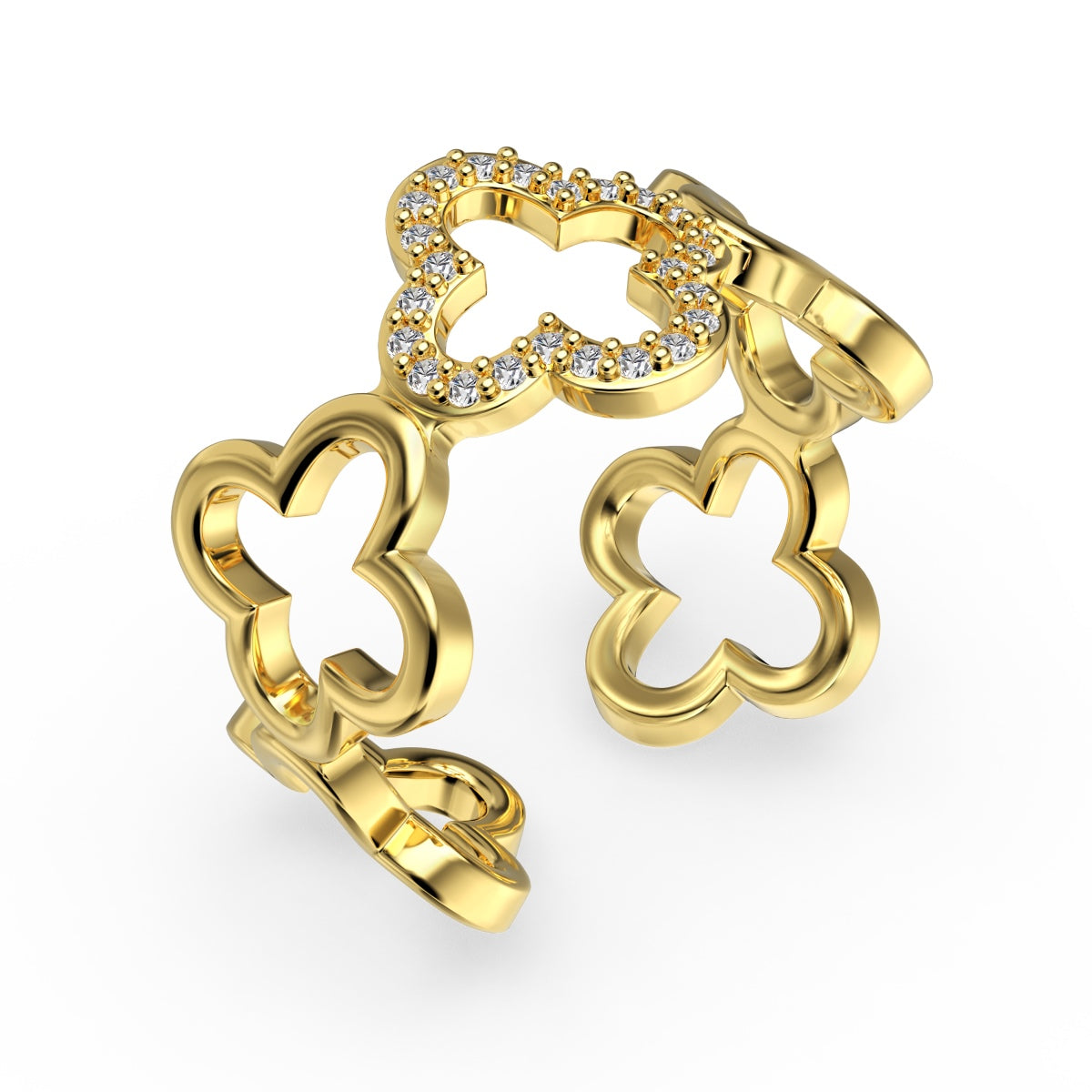 [Windsor Jewelry]Hollow Design Four-Leaf Clover Flower Shape Ring