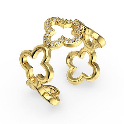[Windsor Jewelry]Hollow Design Four-Leaf Clover Flower Shape Ring