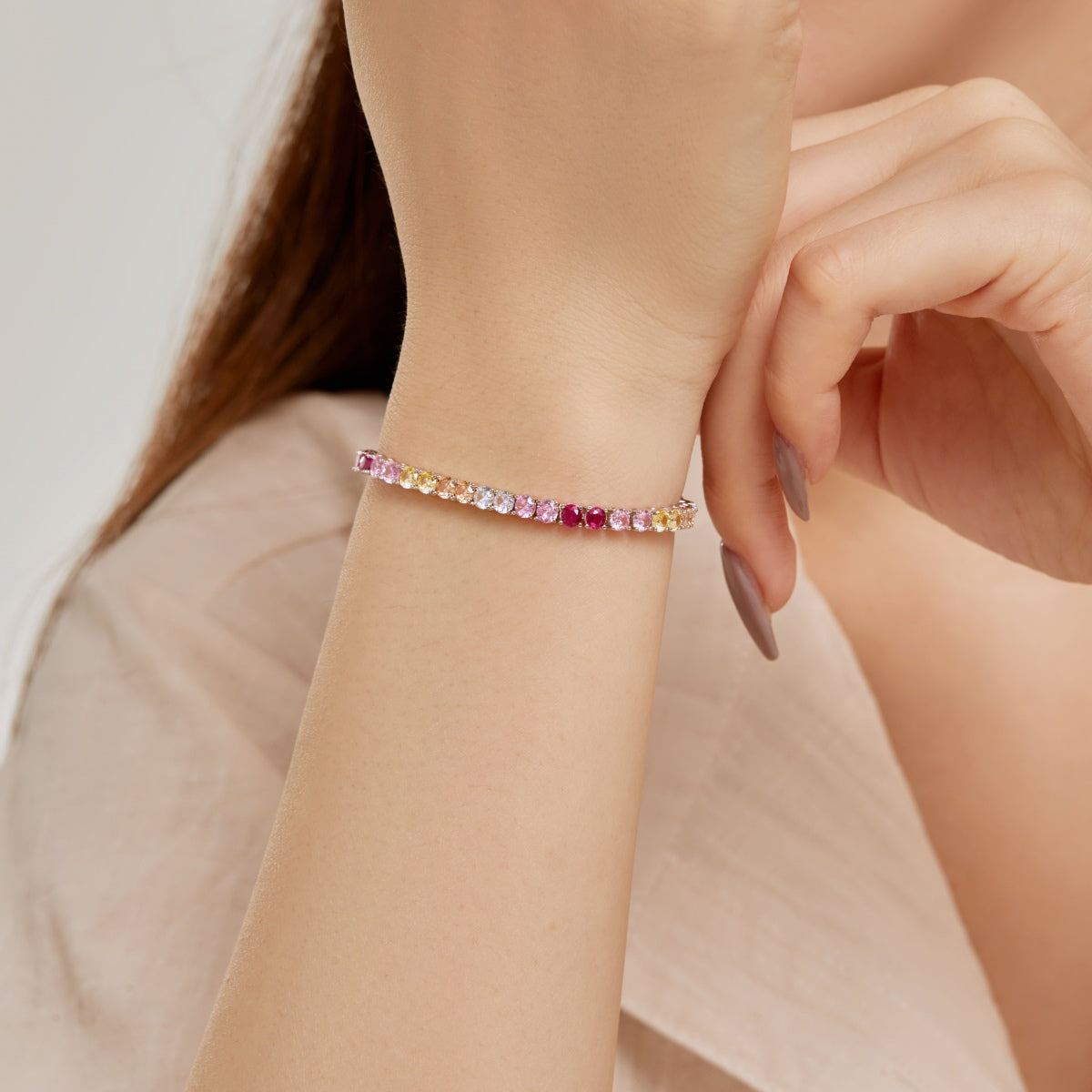 [Windsor Jewelry]Radiant Colorful Round Cut Tennis Bracelet