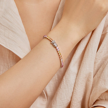 [Windsor Jewelry]Radiant Colorful Round Cut Tennis Bracelet