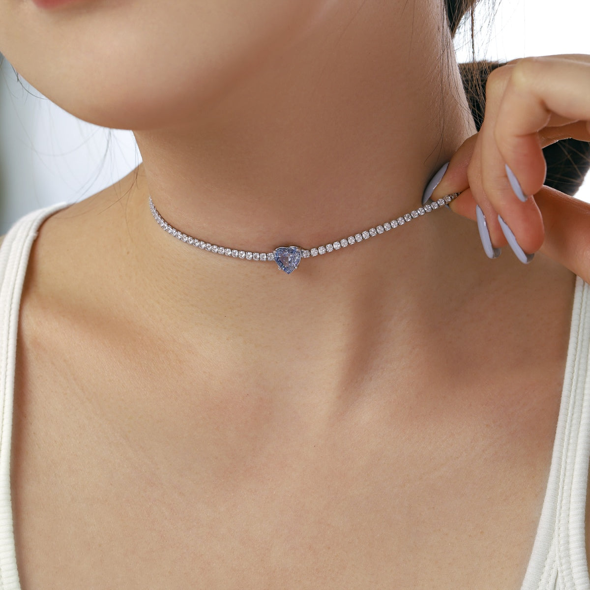 [Windsor Jewelry]2.0 Carat Sparkling Tennis Heart Cut Necklace