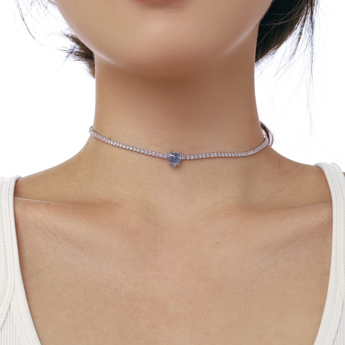 [Windsor Jewelry]2.0 Carat Sparkling Tennis Heart Cut Necklace