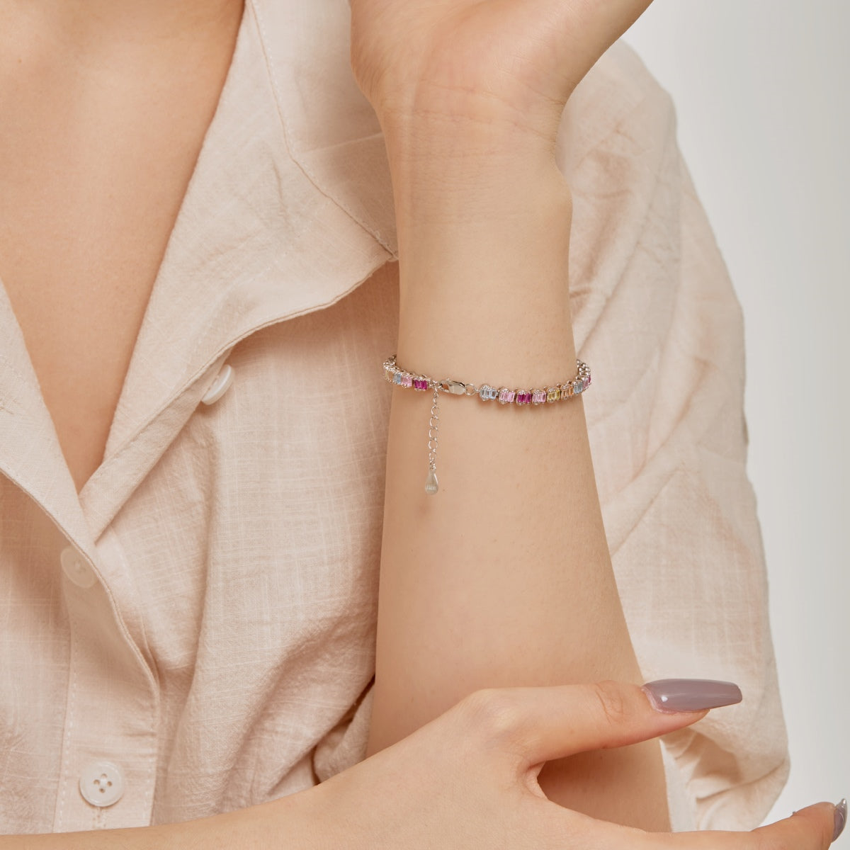 [Windsor Jewelry]Delicate Colorful Emerald Cut Party Bracelet