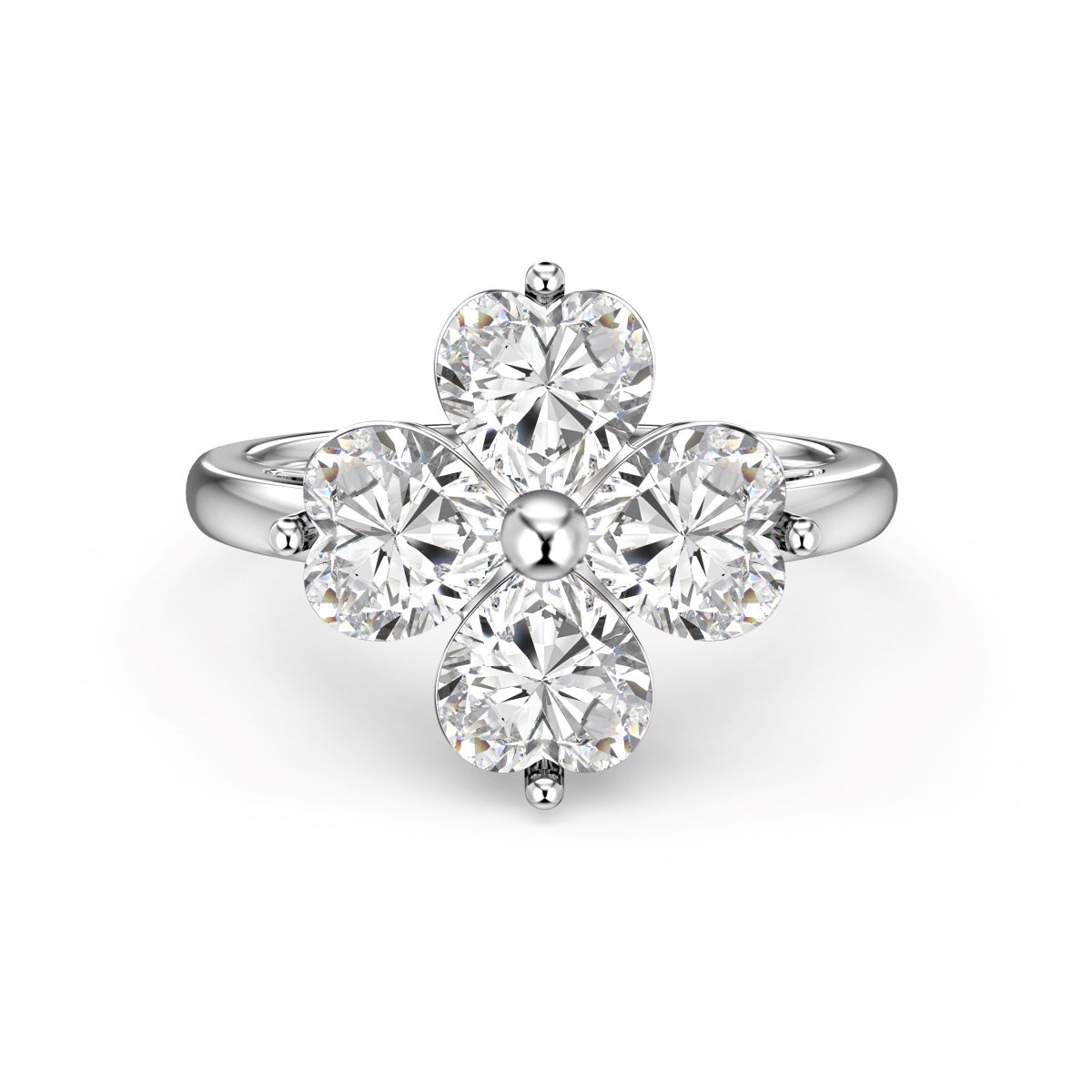 [Windsor Jewelry]Heart-shaped Four-Leaf Clover Ball Ring