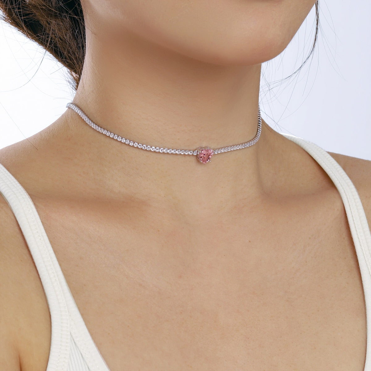 [Windsor Jewelry]2.0 Carat Sparkling Tennis Heart Cut Necklace