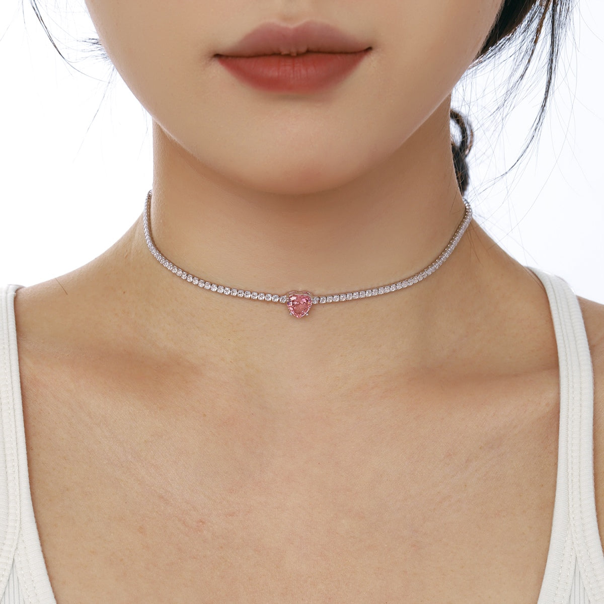 [Windsor Jewelry]2.0 Carat Sparkling Tennis Heart Cut Necklace