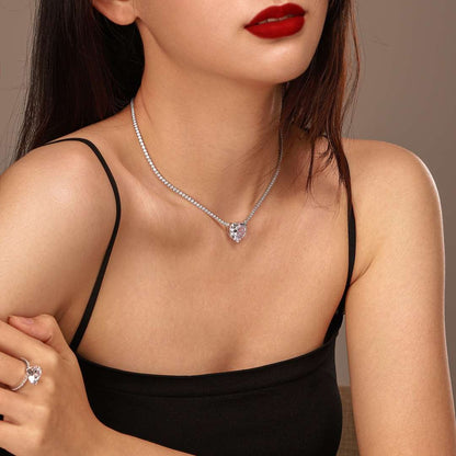 [Windsor Jewelry]8.0 Carat Versatile Colorful Sweet Heart-Shaped Tennis Necklace
