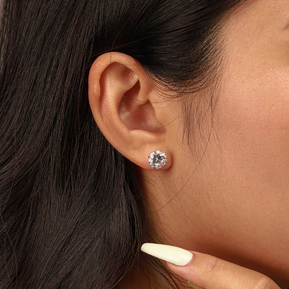 [Windsor Jewelry]Stylish Shiny Round Center Stone Stud Earrings
