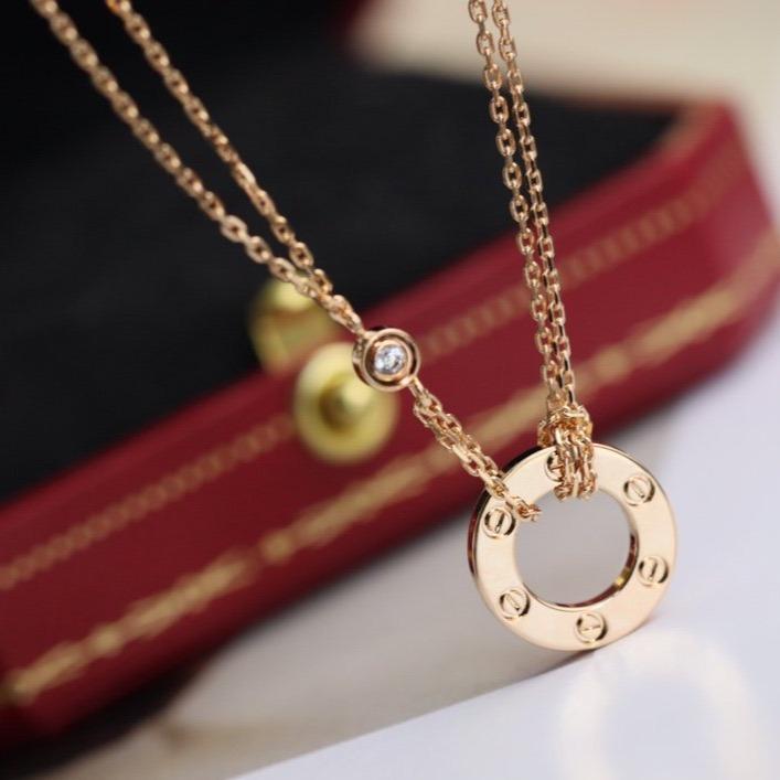 [Windsor Jewelry]LOVE NECKLACE ADJUSTABLE ROSE GOLD 2 DIAMOND