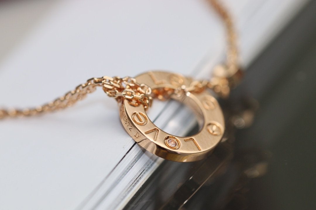 [Windsor Jewelry]LOVE NECKLACE ADJUSTABLE ROSE GOLD 2 DIAMOND