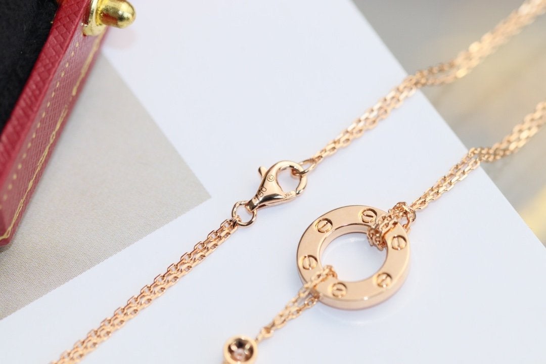 [Windsor Jewelry]LOVE NECKLACE ADJUSTABLE ROSE GOLD 2 DIAMOND