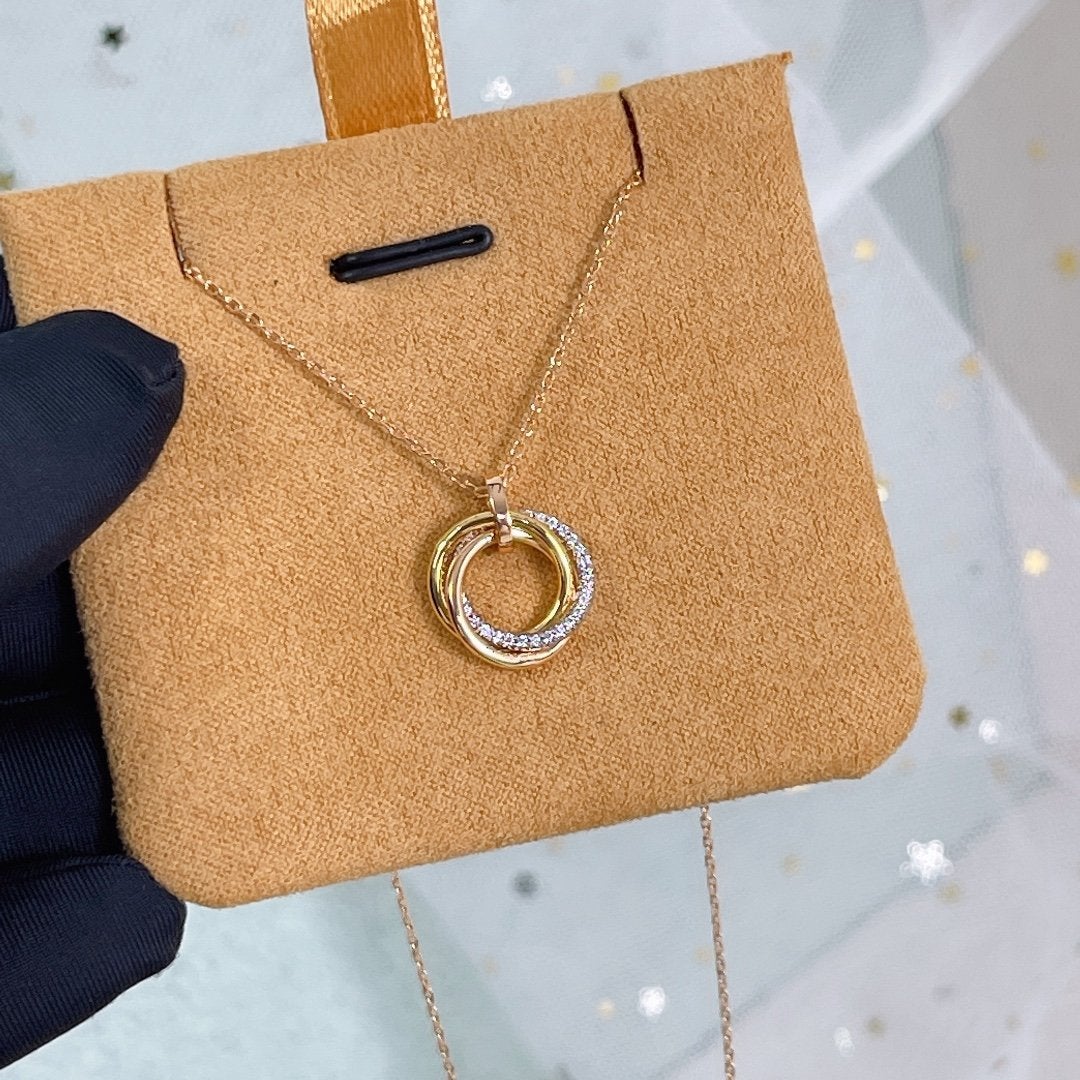 [Windsor Jewelry]TRINITY NECKLACE SILVER GOLD PINK GOLD DIAMONDS