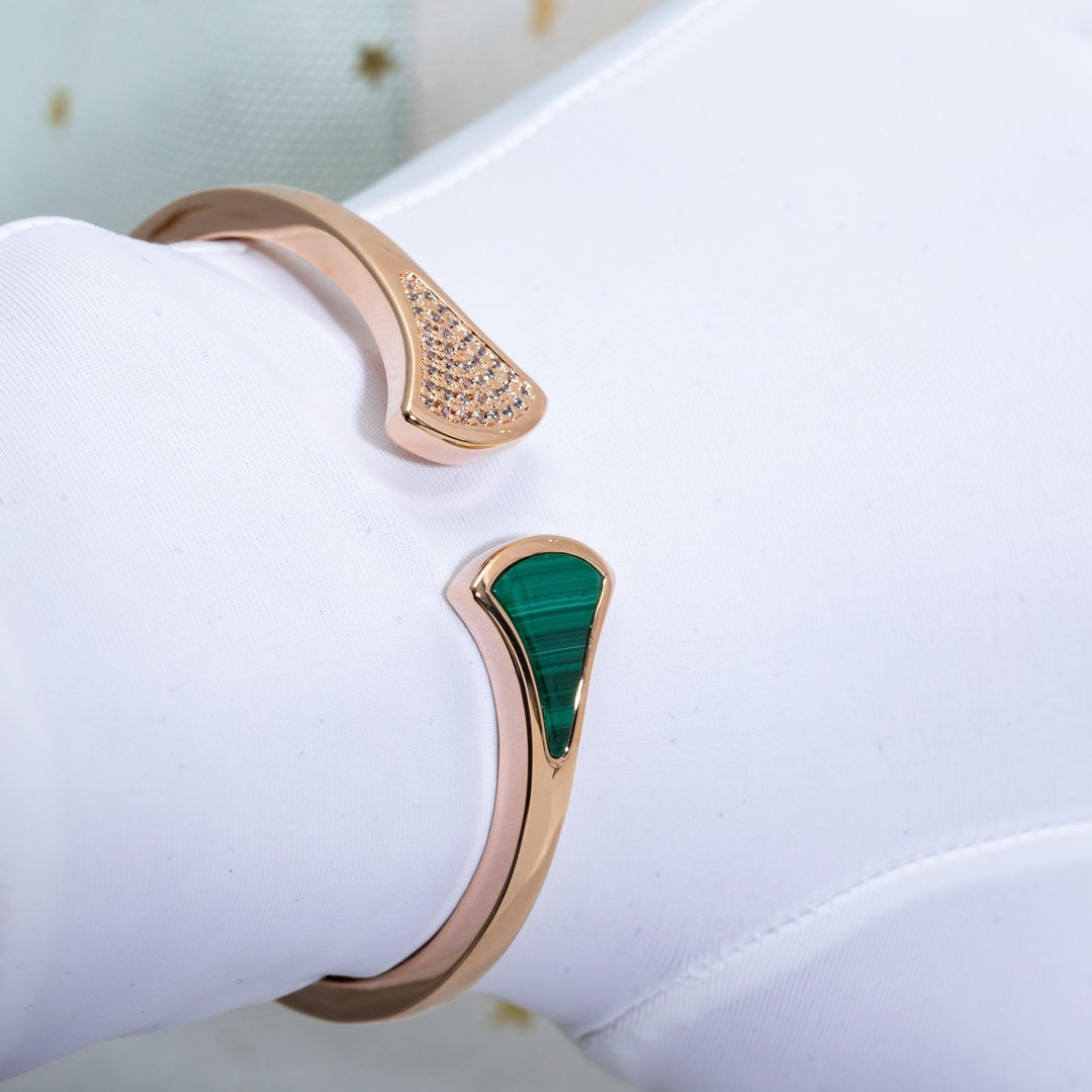 [Windsor Jewelry]DREAM BRACELET OPEN MALACHITE PINK GOLD