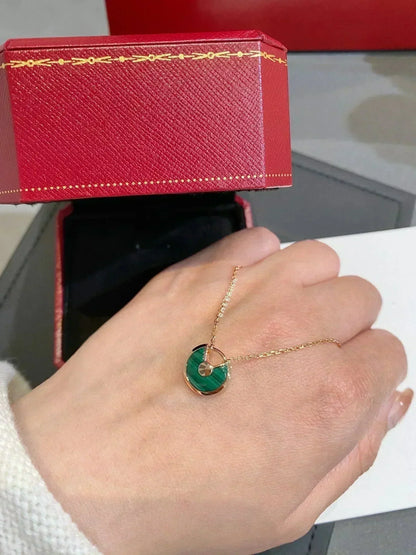 [Windsor Jewelry]AMULETTE ROSE GOLD MALACHITE NECKLACE