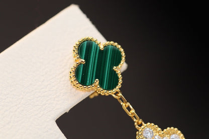 [Windsor Jewelry]CLOVER EARRINGS GOLD MALACHITE DIAMOND 3 MOTIF
