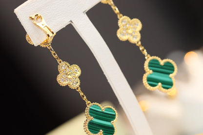 [Windsor Jewelry]CLOVER EARRINGS GOLD MALACHITE DIAMOND 3 MOTIF