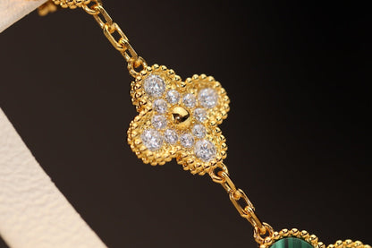 [Windsor Jewelry]CLOVER EARRINGS GOLD MALACHITE DIAMOND 3 MOTIF