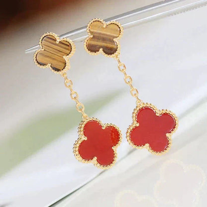 [Windsor Jewelry]CLOVER  2 MOTIF  TIGER EYE CARNELIAN EARRINGS