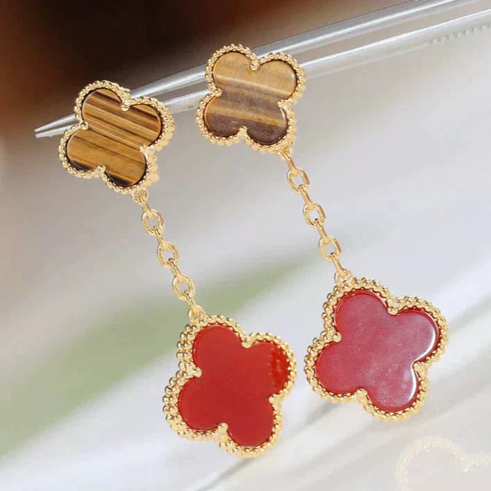 [Windsor Jewelry]CLOVER  2 MOTIF  TIGER EYE CARNELIAN EARRINGS