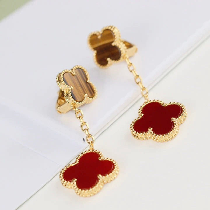 [Windsor Jewelry]CLOVER  2 MOTIF  TIGER EYE CARNELIAN EARRINGS