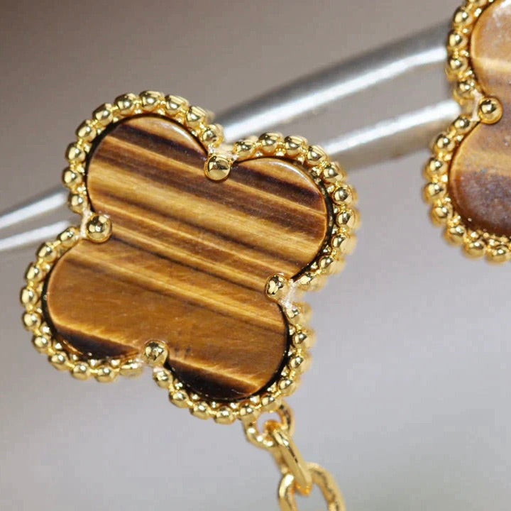 [Windsor Jewelry]CLOVER  2 MOTIF  TIGER EYE CARNELIAN EARRINGS