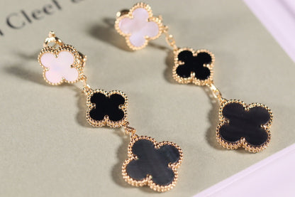 [Windsor Jewelry]CLOVER EARRINGS GOLD ONYX MOP 3 MOTIF