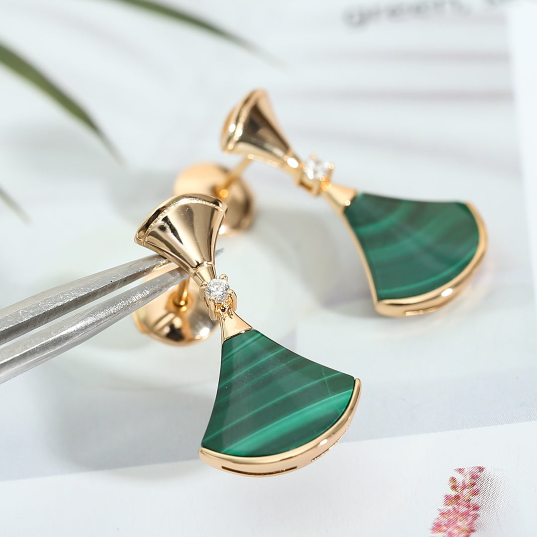 [Windsor Jewelry]DREAM MALACHITE PINK GOLD EARRINGS