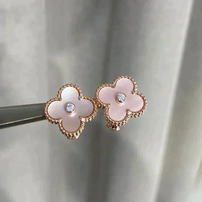[Windsor Jewelry]CLOVER MEDIUM 1 MOTIFS  PINK MOP DIAMOND EARRINGS