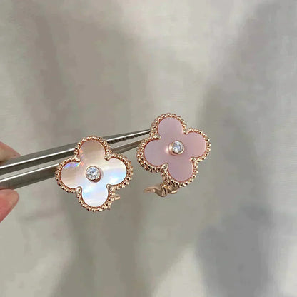 [Windsor Jewelry]CLOVER MEDIUM 1 MOTIFS  PINK MOP DIAMOND EARRINGS