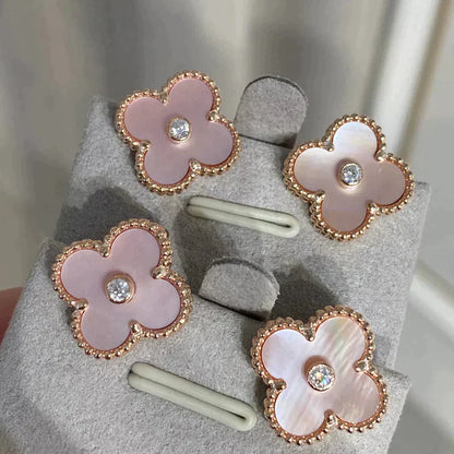 [Windsor Jewelry]CLOVER MEDIUM 1 MOTIFS  PINK MOP DIAMOND EARRINGS