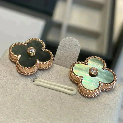 [Windsor Jewelry]CLOVER MEDIUM 1 MOTIFS GRAY MOP  DIAMOND EARRINGS