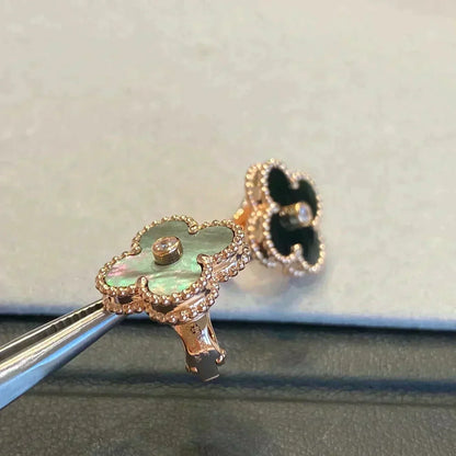 [Windsor Jewelry]CLOVER MEDIUM 1 MOTIFS GRAY MOP  DIAMOND EARRINGS