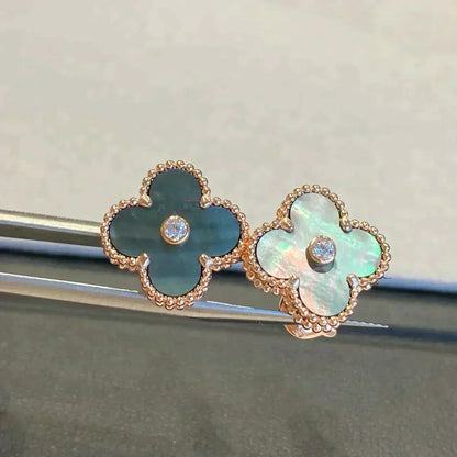 [Windsor Jewelry]CLOVER MEDIUM 1 MOTIFS GRAY MOP  DIAMOND EARRINGS