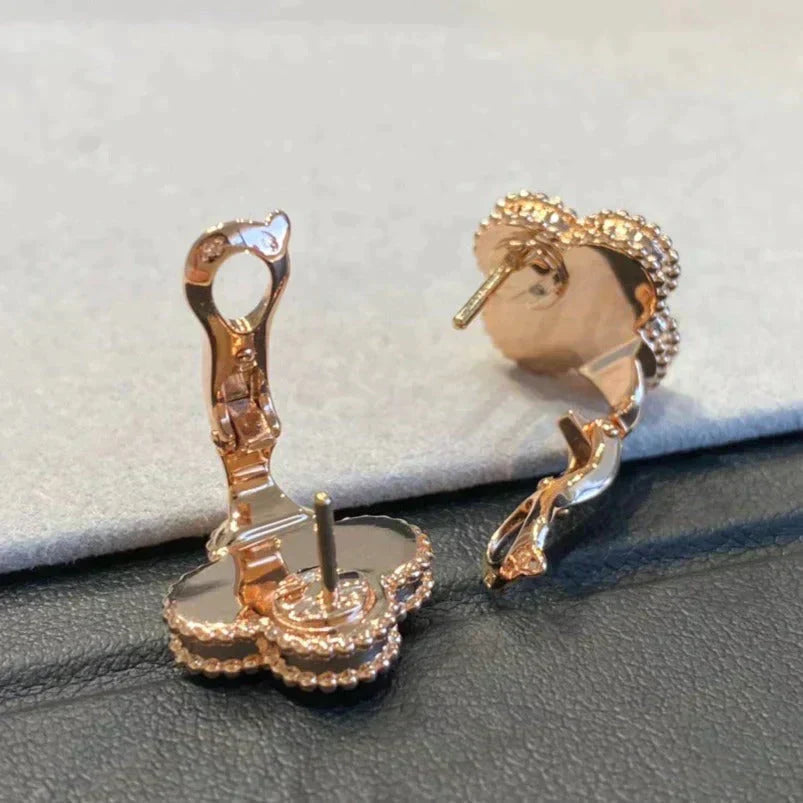 [Windsor Jewelry]CLOVER MEDIUM 1 MOTIFS GRAY MOP  DIAMOND EARRINGS