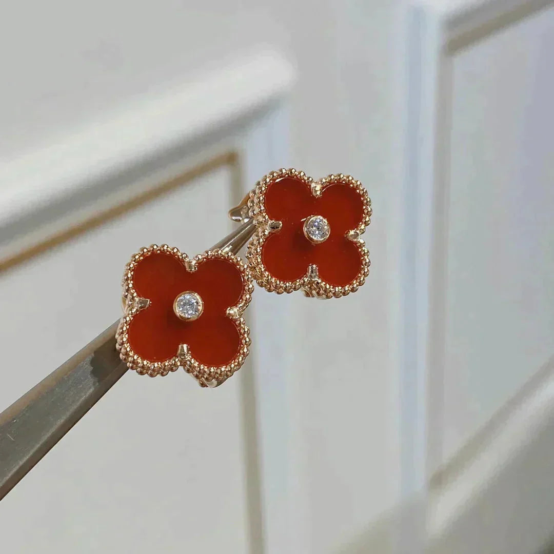 [Windsor Jewelry]CLOVER MEDIUM 1 MOTIFS CARNELIAN  DIAMOND earrings