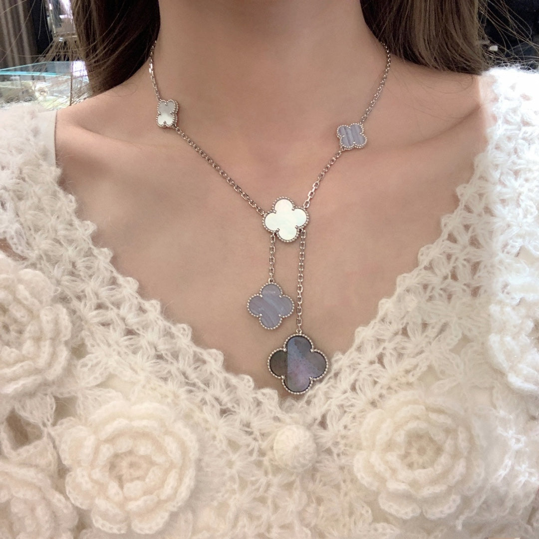 [Windsor Jewelry]CLOVER MOP CHALCEDONY NECKLACE SILVER 6 MOTIF