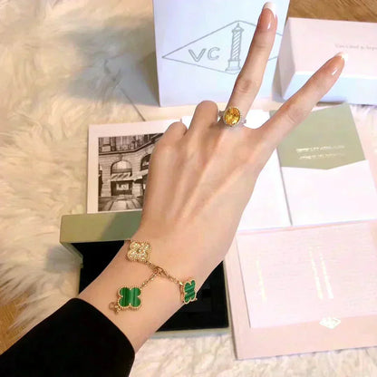 [Windsor Jewelry]CLOVER  5 MOTIF MALACHITE DIAMOND BRACELET