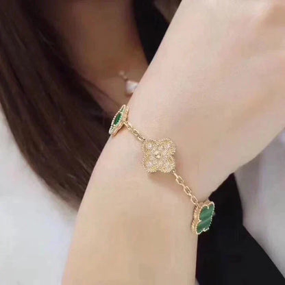 [Windsor Jewelry]CLOVER  5 MOTIF MALACHITE DIAMOND BRACELET