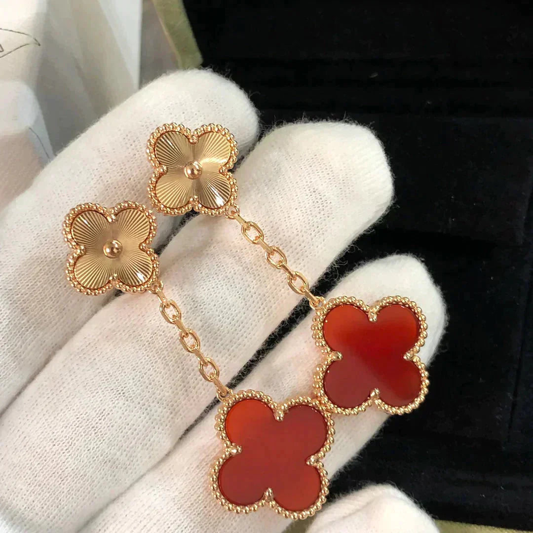 [Windsor Jewelry]CLOVER 2 MOTIF  LASER CARNELIAN EARRINGS